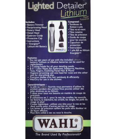 Wahl Canada Lithium Lighted Detailer - Ear Nose Brow Beard Trimmer & Detailer with Lithium Battery Trimmer for Ears Trimmer for Nose Trimmer for Brows Facial grooming Wet/dry trimmer with lighted heads Warranty for Canada Model 5572 - Buy Online on GoSupps.com