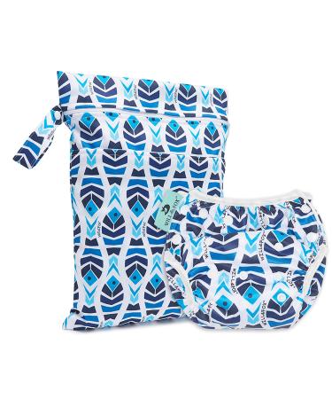 Reusable Swim Diaper and Wet Bag for Babies, Infants & Toddlers - Adjustable Girls Swimming Diaper 0-2 Years and Water Resistant Swim Bag  Fish  1 Pack by Will & Fox Fish-set