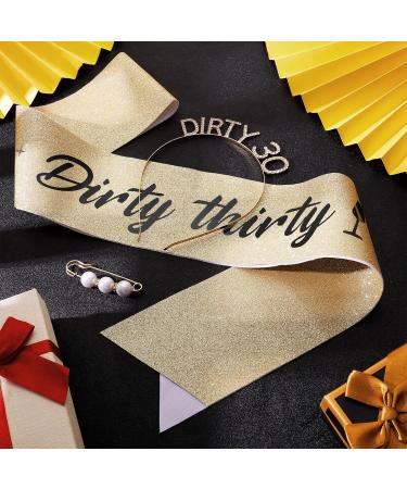 Sospiro Dirty Thirty Headdress | Gold Birthday Crown & Sash | Crystal Tiara for Women's 30th Birthday Party Accessories - Buy Online on GoSupps.com