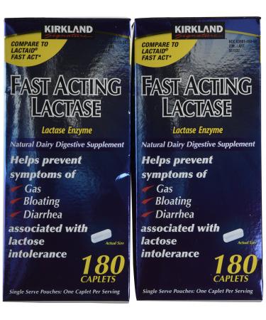 Kirkland Signature Fast Acting Lactase (2 Pack) 360 Ct Caplets 180 Count (Pack of 2)