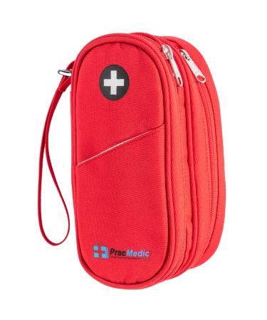PracMedic Bags Epipen Carry Case- Medicine Bag- 2 Tier Insulin Cooler Travel Case to hold Diabetic Supply Asthma Inhaler Spacer Epi Pen Auvi Q Diabetes Medication- First Aid Bags Empty (Red)