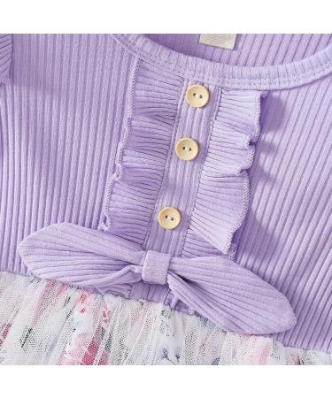 Haokaini Toddler Baby Girls Floral Ruffle Sleeve Dress Set | Princess Tutu Skirt Fall Outfit 12-18 Months - Purple - Buy Online on GoSupps.com