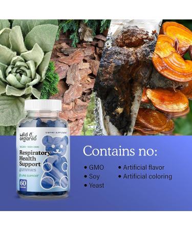 Wild & Organic Lung Health Support Gummies - Respiratory System Aid with Mullein, Pine Bark, Chaga, Cordyceps, Reishi, Stinging Nettle, and Ginseng - 60 Chewables - Buy Online on GoSupps.com