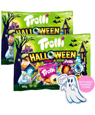 2x Trolli Halloween Sweet & Sour 360g de chaque grand emballage M lange de bonbons avec Glotzer vers acides Dracula & friandises effrayantes - autocollants fant mes inclus Sweet & Sour - 2 Pack (2 x Trolli 360g)