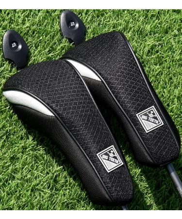 BIG TEETH Golf Hybrid Head Covers Set Headcovers Utility UT Club Protector Meshy with Interchangeable Number Tag (2 Pcs) black