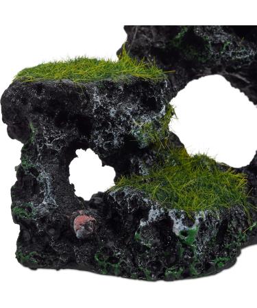 Relaxdays Aquarium Decoration Stone - Natural Look Rock Cave Hiding Place 8.5x17cm Black-Green Aquarium Accessory - Buy Online on GoSupps.com