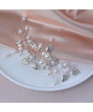 Bridal Hair Accessories  Beusoulover Wedding Headpiece for Bride  Pearl Hair Vine with Crystal Rhinestone  Leaf for Women and Girls  Bridesmaid  Bride to Be (silver)
