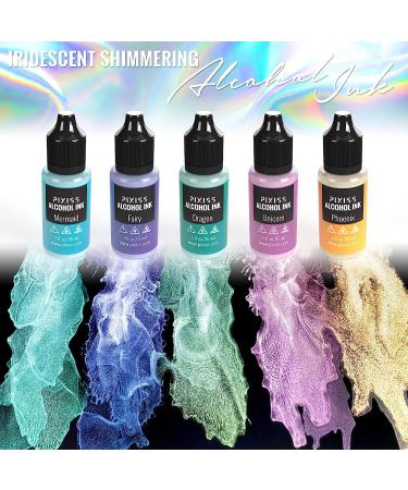 Iridescent Color Changing Alcohol Ink Set - Chameleon Colors with Extreme Shimmer - Large 0.5 Ounce Inks for Alcohol Ink Paper - Mythical Iridescent - Buy Online on GoSupps.com
