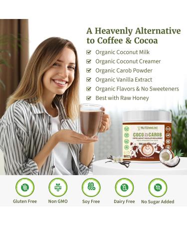Milk Chocolate Coco Carob Powder - Caffeine Free Carob Powder & Coffee Alternative with Coconut Milk & Creamer for Cognitive & Energy Support - Soy Gluten Dairy & Sugar Free Carob Chocolate - Buy Online on GoSupps.com
