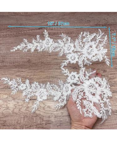Sequins Flower Embroidery Lace Appliques - 1 Pair, Sew on Patches for Wedding Bridal Dress, DIY Craft - White-Off Car Bone Style - Buy Online on GoSupps.com