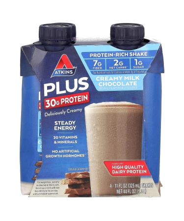 Atkins PLUS Protein & Fiber High Protein Shake Creamy Milk Chocolate 4 - 11 ounce bottles( 44 fl ounces ) 44 Fl Oz (Pack of 1)