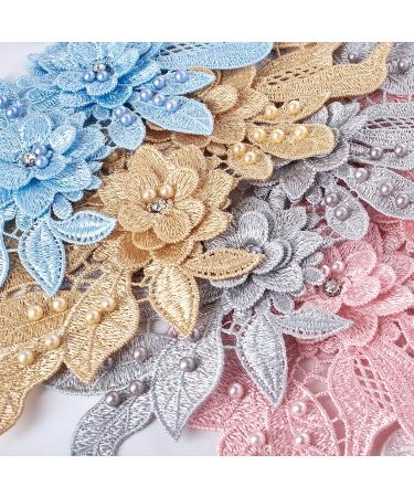3D Dark Blue Lace Applique - Floral Beaded Rhinestone Trim for Wedding Dresses and Clothing - Buy Online on GoSupps.com