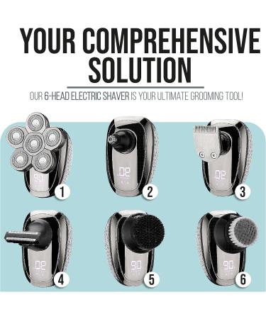6-in-1 Cordless Comfort Head Shaver for Bald Men - Waterproof Electric Razor with Clippers Trimmers and Massager - Perfect Gifts for Men - Buy Online on GoSupps.com