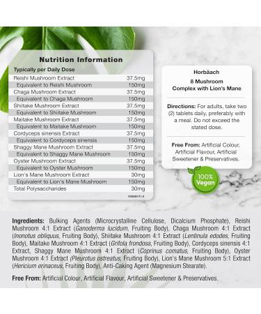 Mushroom Complex with Reishi Shiitake Maitake Chaga Lions Mane Cordyceps and more 120 Vegan Capsules Mushroom Complex Pills from Horbaach - Buy Online on GoSupps.com