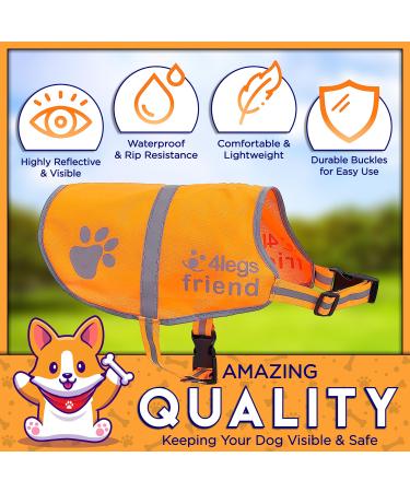 4LegsFriend Orange Dog Safety Reflective lightweight vest 6 Sizes - Snap Lock Side Release Buckles and adjustable straps High Visibility for Outdoor Activity Day and Night - L L orange