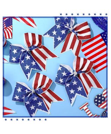 Patriotic 4th of July Glitter Cheer Hair Bows Set - 10pcs | Red White Blue America Flag Design | Independence Day Hair Accessory for Kids - Buy Online on GoSupps.com
