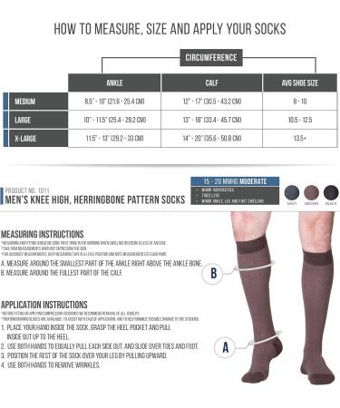 Men's Herringbone Compression Socks 15-20 mmHg - Charcoal Cotton - X-Large - 1 Pair for Improved Circulation - Buy Online on GoSupps.com