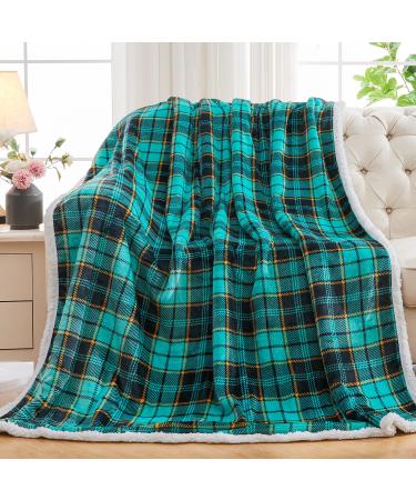 inhand Sherpa Throw Blanket Plaid Warm Cozy Soft Throw Blankets for Couch Bed Sofa Reversible Fluffy Plush Flannel Fleece Blankets and Throws for Adults Women Men(Green 50 x 60 ) Green 50 x 60