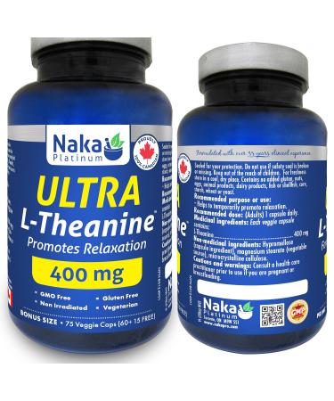 Naka Platinum Ultra L-Theanine 400mg Promotes Relaxation (75 vcaps) 75 count (Pack of 1)