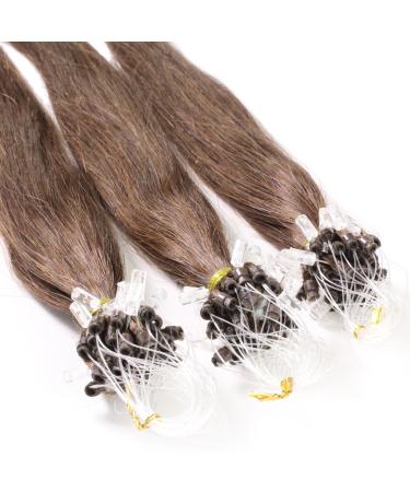 hair2heart 200 x 1g real hair microring loop extensions 50cm - straight - #4 brown - loops hair extension