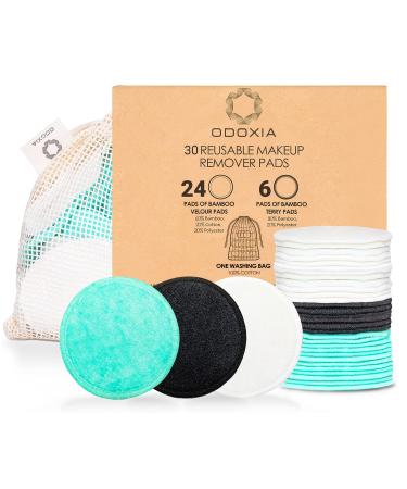 30-Pack Reusable Makeup Remover Pads | Eco Friendly & Zero Waste Cotton Rounds | Beauty Products | Natural & Organic Face Pads with Laundry Bag | Soft for All Skin Types | Bamboo Wipes for Cleansing 30 PK