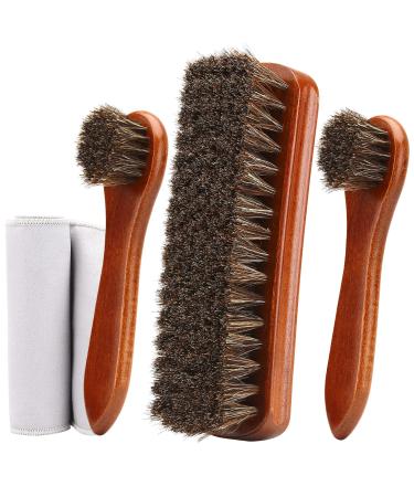 Unekez 4-Piece Horsehair Shoe Brush Shine Kit, Shoe Polish Kit, Leather Shoes Boot Cleaning Brush Care Clean Dauber Applicators