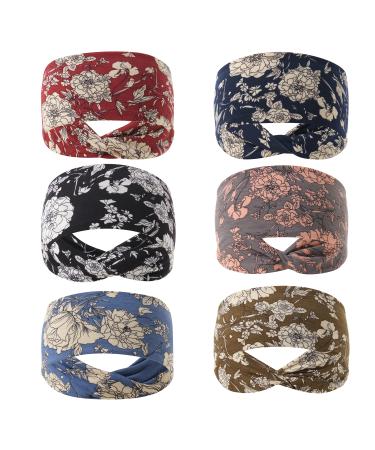 Cutifin 6 pack Women's Sports Headbands Wide-Brimmed Elastic Hair Band Yoga Workout Hair Accessories Non-Slip Headscarves Style 2