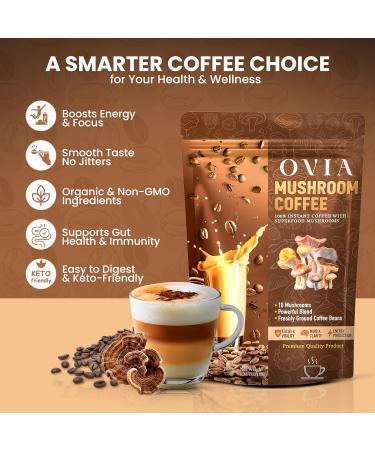 OVIA Natural 10 Mushroom Coffee with 3500mg for Weight Management, Focus & Gut Health - Daily Dose Ten Mushroom Coffee for Clean Energy - Low Caffeine Adaptogenic Instant Coffee with Lion s Mane,Chaga - Buy Online on GoSupps.com