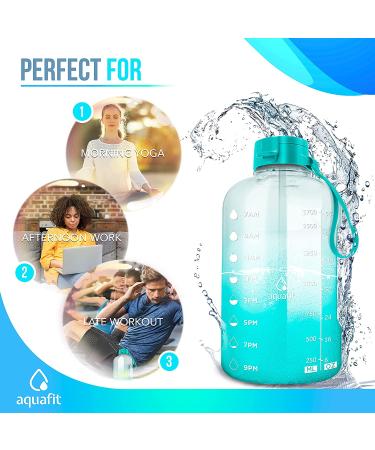 Half Gallon 64oz Water Bottle with Times to Drink | Motivational Sports Jug with Straw | Teal Fade Design - Buy Online on GoSupps.com