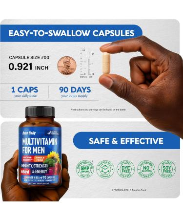 Multivitamin for Men - B-Complex | Whole Foods & Enzymes - Energy Focus & Brain | Men's Health Complex - 46in1 Mens Multivitamin - Bioavailable & Gentle on Stomach - Made in USA - 90 Capsules 1/Day - Buy Online on GoSupps.com