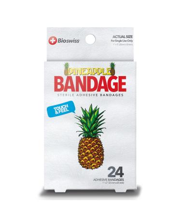 BioSwiss 24pcs Sterile Adhesive Unique Shaped Bandages | Adorable and Playful Novelty Bandages Protect Scrapes and Cuts | Wellness For Everyone (Pineapple)