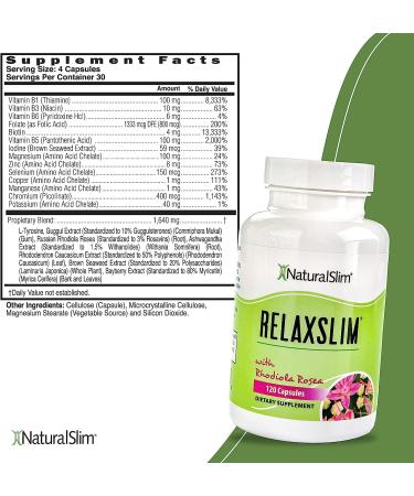 Naturalslim Relaxslim: Metabolism & Appetite Control + Stress & Fat Support - Adaptogen Supplements with Rhodiola Rosea & Ashwagandha - 120 Capsules - Buy Online on GoSupps.com