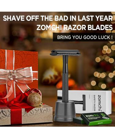 Black Stainless Steel Safety Razor with Base & 10 Blades | Eco-Friendly Double Edge Razor - Perfect for Sustainable Grooming - Buy Online on GoSupps.com