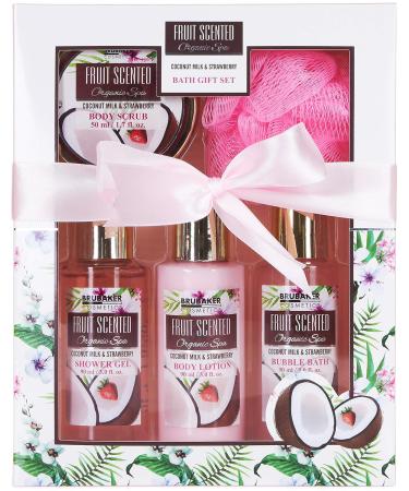 BRUBAKER 5-Piece Bath and Shower Set - Coconut & Strawberry Fragrance Gift Set - International Shipping Available - Buy Online on GoSupps.com