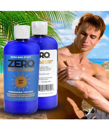 ZERO Natural Sunscreen SPF20 - Coral Reef Friendly 100% Natural Ingredients UVA/UVB Protection for Sports & Daily Use - 4.5oz - Buy Online on GoSupps.com