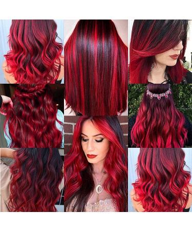 12 PCS Red Hair Extensions Party Highlights - 22 inch Colored Hairpieces Clip in Synthetic Hair Extensions for Halloween - SOYZMYX - Buy Online on GoSupps.com