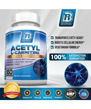 BRI Acetyl L-Carnitine 500mg - Energy Boost & Memory Support - 180 Vegetable Capsules - Buy Online on GoSupps.com