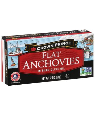 Crown Prince Flat Anchovies in Olive Oil, 2-Ounce Cans (Pack of 12) Regular