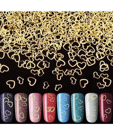 PAGOW 1000pcs 3D Gold Heart Nail Art Metal Charm Kit Love Small Metallic DIY Studs Sequins Decoration Spring Summer Accessories Gift for Women Girl(5/6mm)