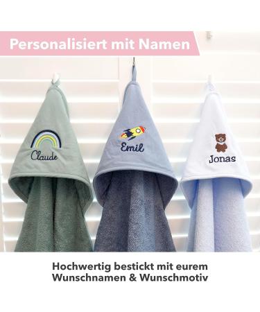 Personalized Green Hooded Baby Towel (75x75cm) - 100% Cotton Custom Names for Boys & Girls | Upstitch Studio - Buy Online on GoSupps.com