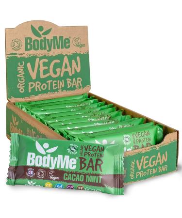 BodyMe Organic Vegan Protein Bar Raw Cacao Mint - 16g Plant Based High Protein Snack Bars with Amino Acids - Gluten and GMO Free 12 x 60g - Buy Online on GoSupps.com