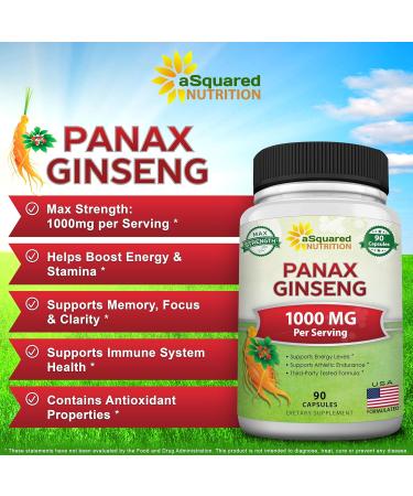 aSquared Nutrition Natural Korean Panax Ginseng (1000mg Max Strength)-90 Capsules Root Extract Complex (Red & White) High Dosage Ginsenosides in Seeds Asian Powder Supplement Tablet Pills for Energy - Buy Online on GoSupps.com