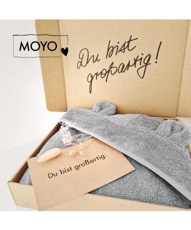 Moyo Baby Badeponcho with Bear Ears Soft 100% Terry Cotton Hooded Towel for Kids 0-3 Years Washable Gray Poncho Bath Towel 68x56cm - Buy Online on GoSupps.com
