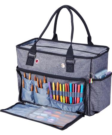 NICOGENA Large Capacity Knitting Bag - Portable Yarn Storage Tote in Gray for Yarn Skeins and Accessories - Tangle-Free Design with 4 Oversized Grommets - Buy Online on GoSupps.com