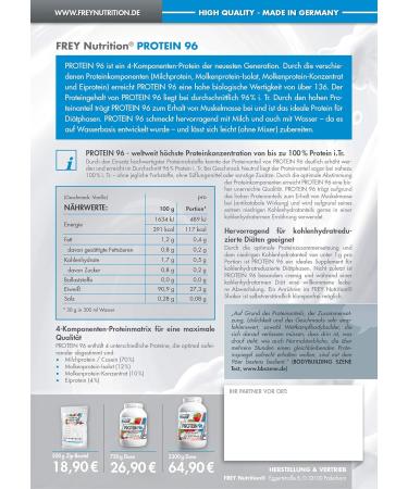 FREY Nutrition PROTEIN 96 coconut 2300 g ideal for lowcarb diet phases and as a snack high casein content low carb Made in Germany - Buy Online on GoSupps.com