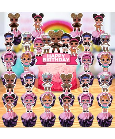 25 Pcs Cartoon Birthday Cake Toppers and Cupcake Toppers - Theme Party Decorations Supplies (LOLheiren)