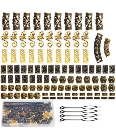110 PCS Viking Beard Beads  AngleKai Gold Hair Accessories for Viking Hair Beads Beard Braiding Kits for Men and Women Clear Gold