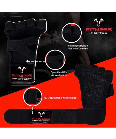 Fitness Force Ventilated Gym Gloves with Wrist Support for Men & Women - Ideal for Workouts, Weightlifting, Powerlifting - Large Black - Buy Online on GoSupps.com