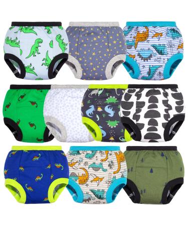 BIG ELEPHANT Baby Boys Training Pants Absorbent Toddler Potty Training Underwear 100% Cotton Dino D 3T (Pack of 10)