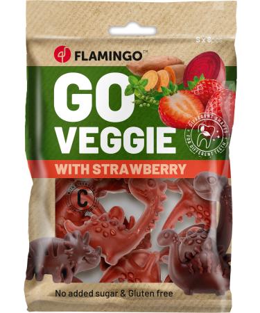 FLAMINGO Veggie dino with strawberry 8 pcs 120g